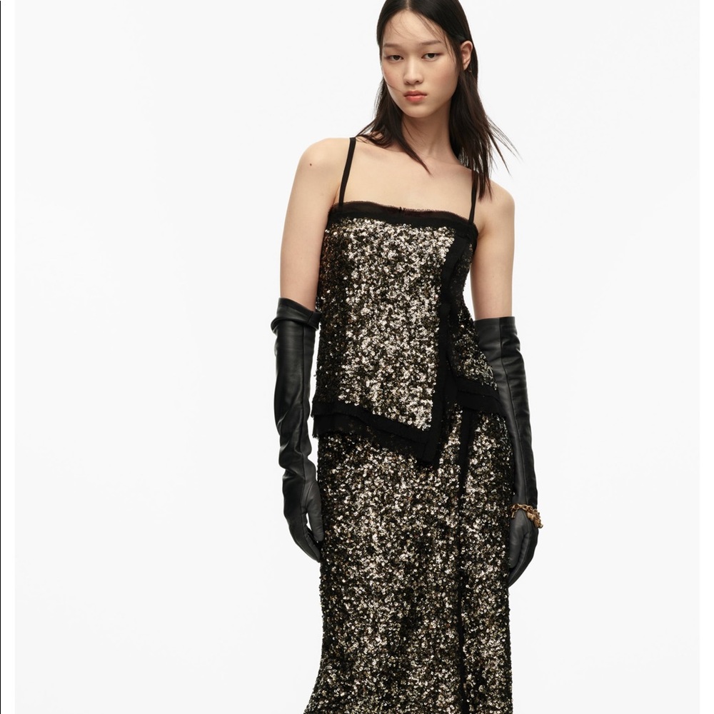 LIMITED EDITION SEQUIN SKIRT, TOP, AND LEATHER GLOVES